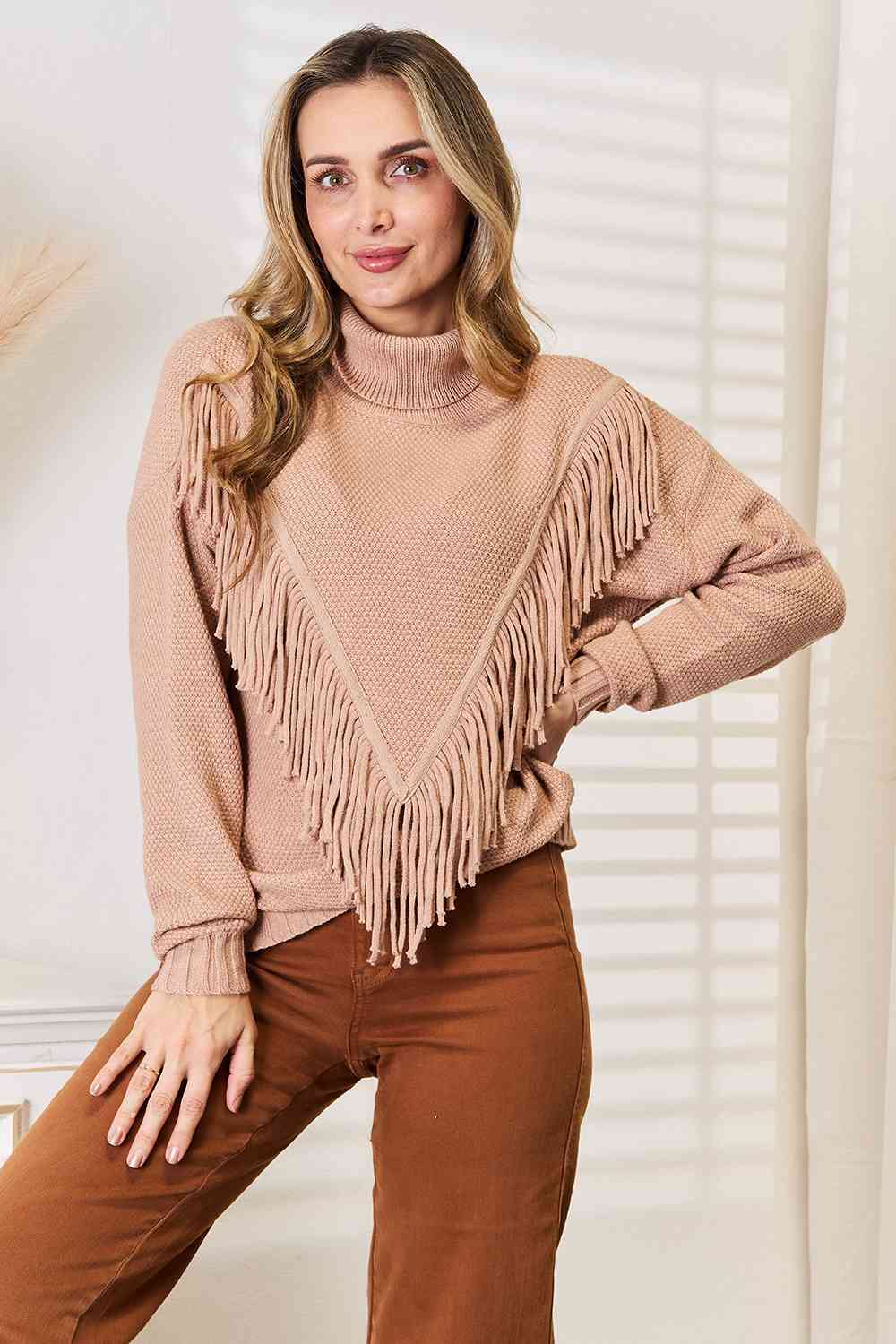 トップス 25SS HIGH GAUGE FRINGE PULLOVER KNIT Sweater with Fringe - Olive green - Ladies | H&M US